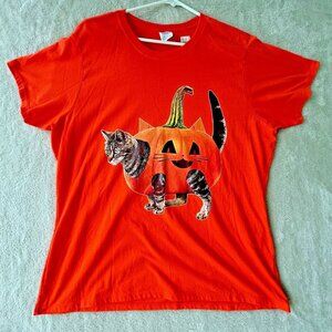 Halloween Jack-O-Lantern Pumpkin Cat Orange Shirt Female 2X T-Shirt